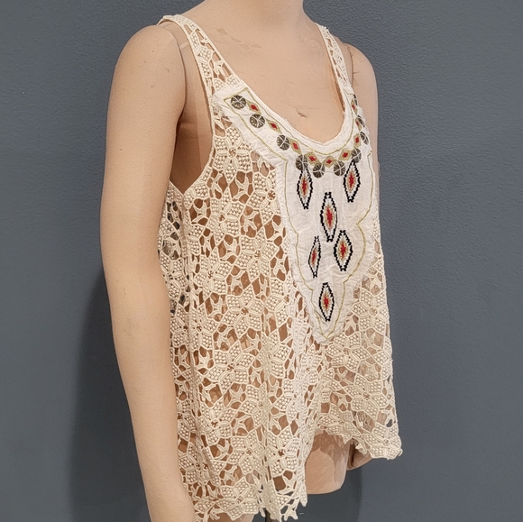 SAGE LANE Cream Crochet Lace Boho Hippie Tunic Tank Top S/M - Picture 4 of 8